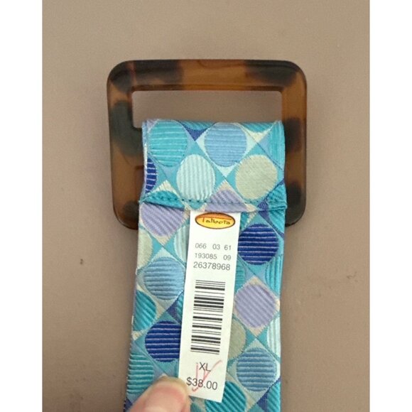 Talbots Womens XL Blue & Lavender Geometric Belt With Tortoise Shell Buckle - Picture 2 of 3